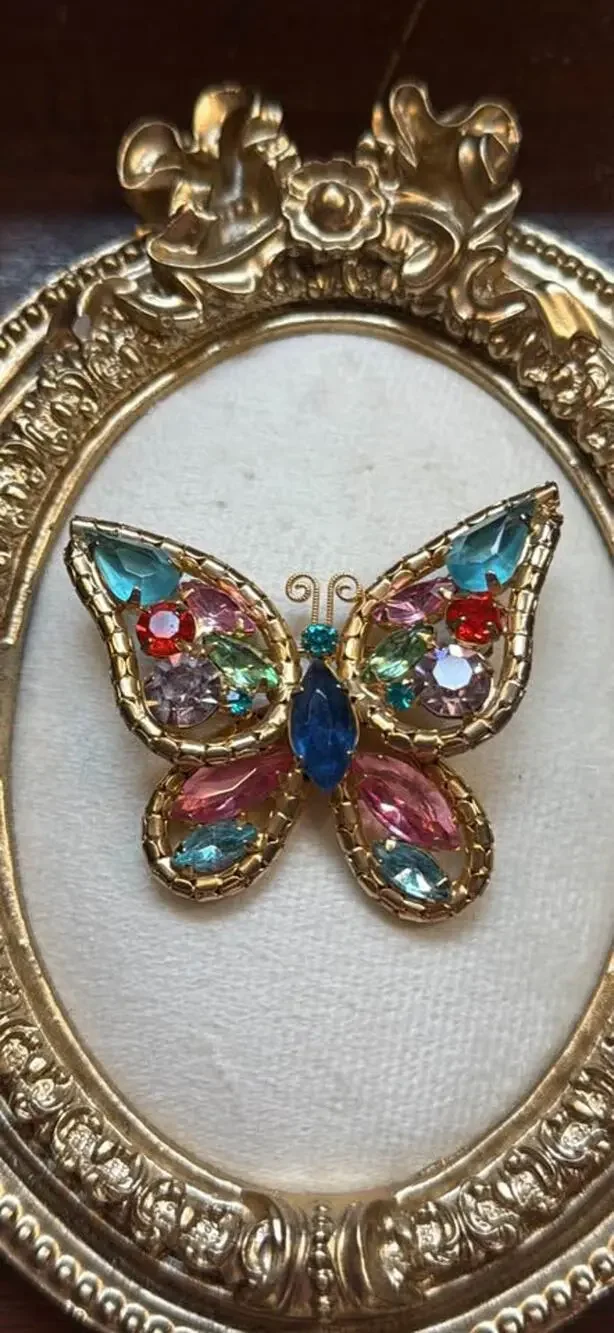 Stunning Vintage Multi-Colored Sparkling Butterfly Brooch Pin